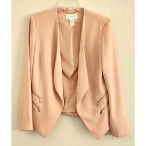 JACKET-CACHE-Light Blush Salmon-Open Front-Zipper Decor-Long Sleeves-Size 8